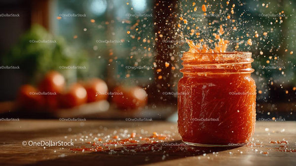 Vibrant Splash of Homemade Orange Jam in Glass Jar