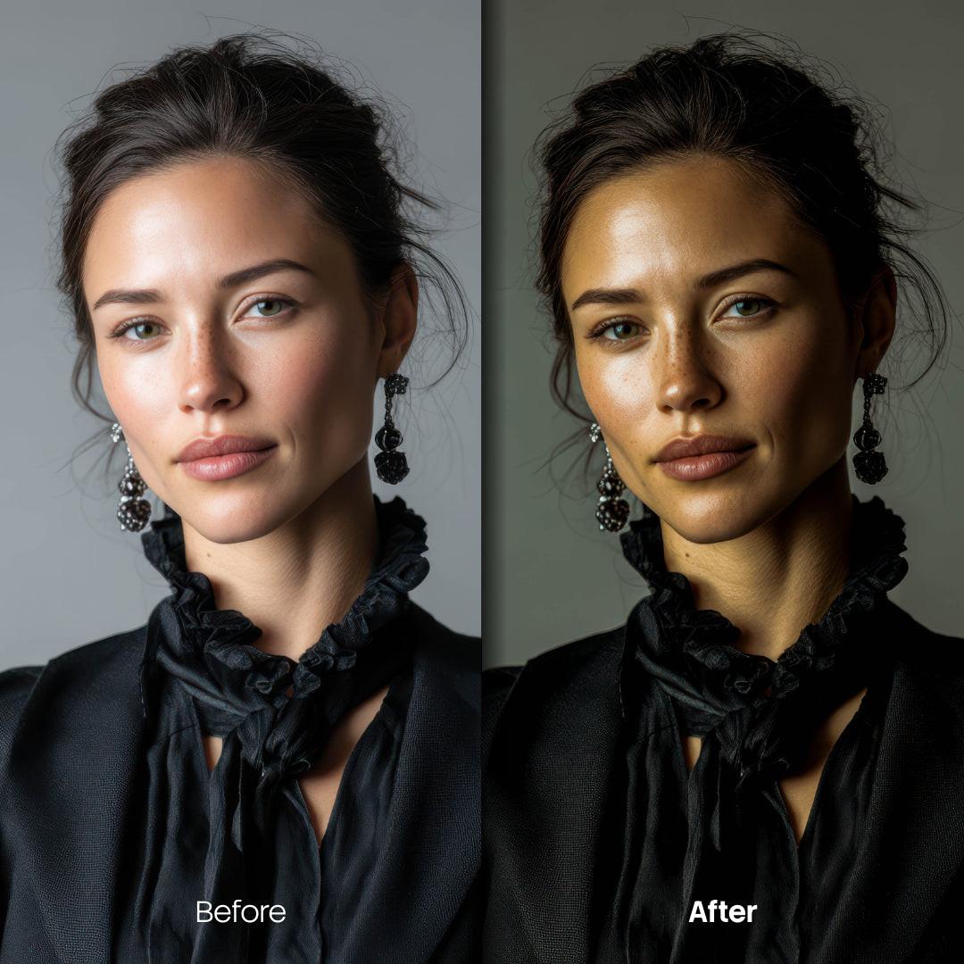 portrait photography edit with Dark Fashion Editorial Lightroom presets