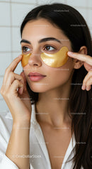Young Woman with Gold Under-Eye Patches Enjoying Skincare Routine