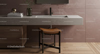 Modern Kitchen with Concrete Countertop and Stylish Brown Stool