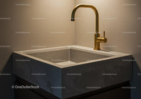 Elegant Concrete Sink with Gold Faucet in Contemporary Home Interior