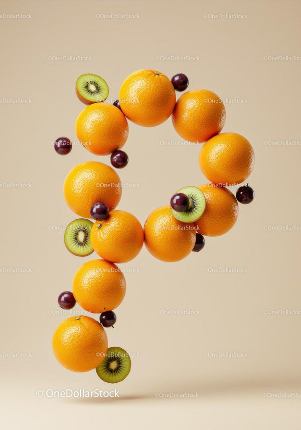 Creative number nine made of fresh fruits floating