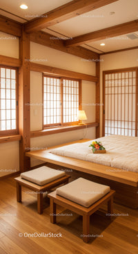 Japanese Minimalist Bedroom with Tatami Mats and Shoji Screens