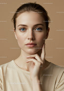 Portrait of a Young Woman with Blue Eyes and Natural Makeup