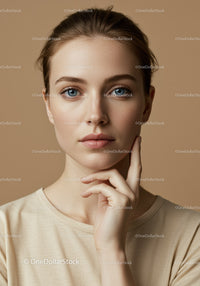 Portrait of a Young Woman with Blue Eyes and Natural Makeup