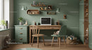 Modern Children's Study Area with Green Wall and Wooden Furniture