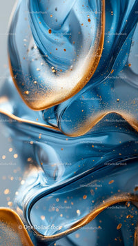Elegant Blue and Gold Abstract Fluid Artwork for Modern Decor