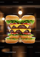 Stack of Double Cheeseburgers with Fresh Ingredients