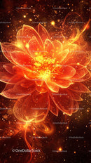 Vibrant Fiery Flower with Light Explosion Abstract Digital Art