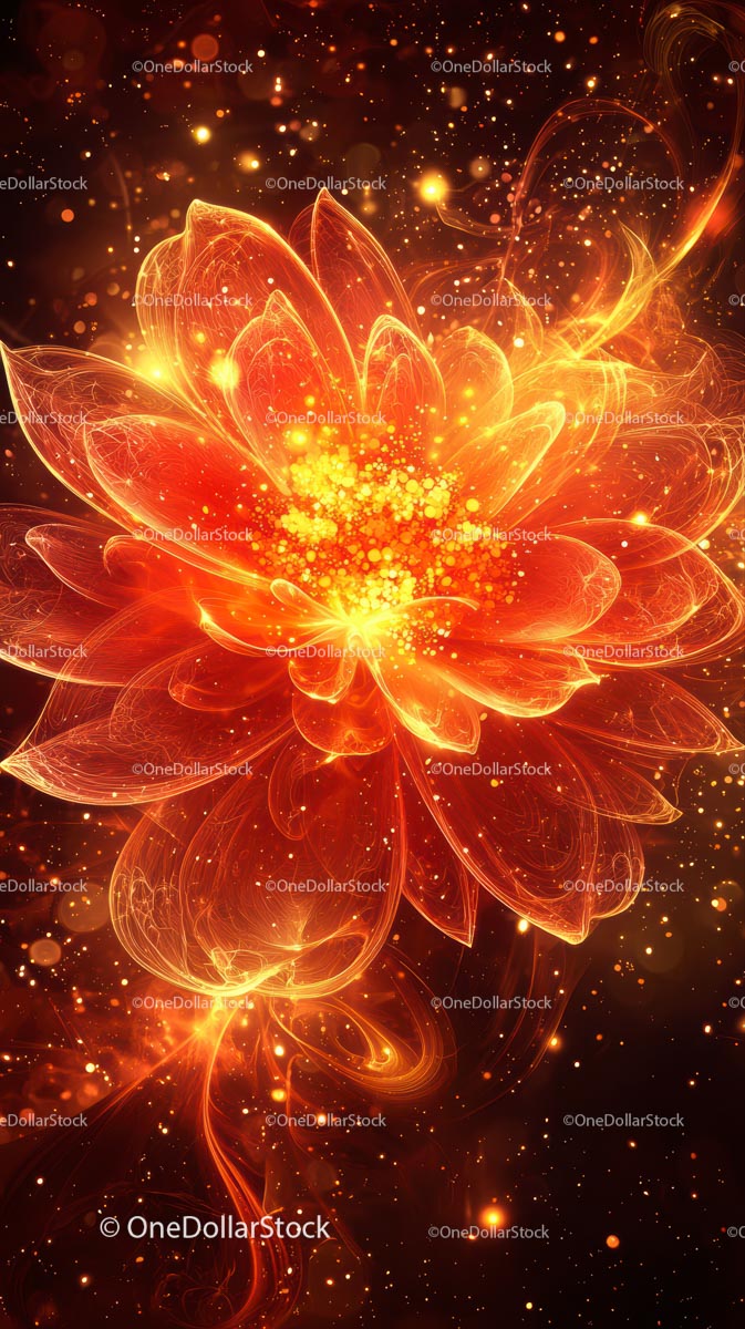 Vibrant Fiery Flower with Light Explosion Abstract Digital Art