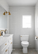 Minimalist Bathroom with White Tiles and Gold Fixtures