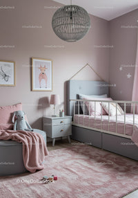Cute Children's Bedroom with Pink Decor and Soft Lighting