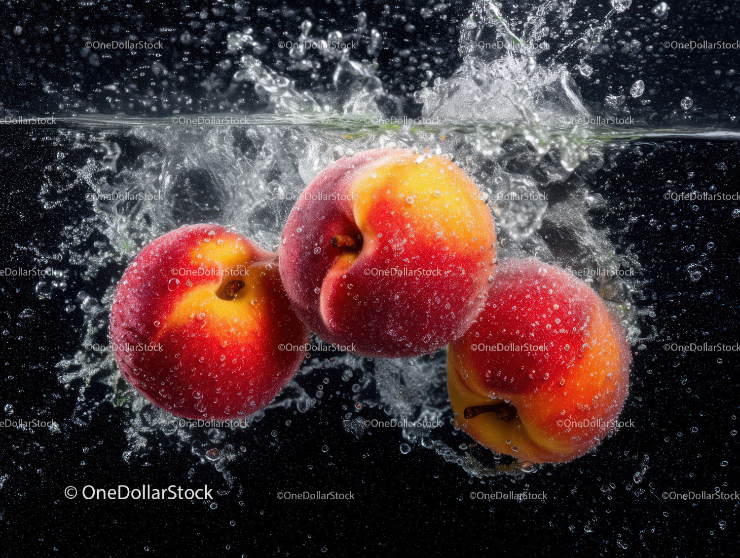 Fresh Peaches Splashing into Water with Dynamic Motion