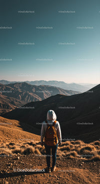 Mountain Hiking Adventure with Backpacker in Rugged Landscape