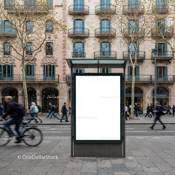 Blank urban billboard on busy street with historic buildings JPG Mockup Image
