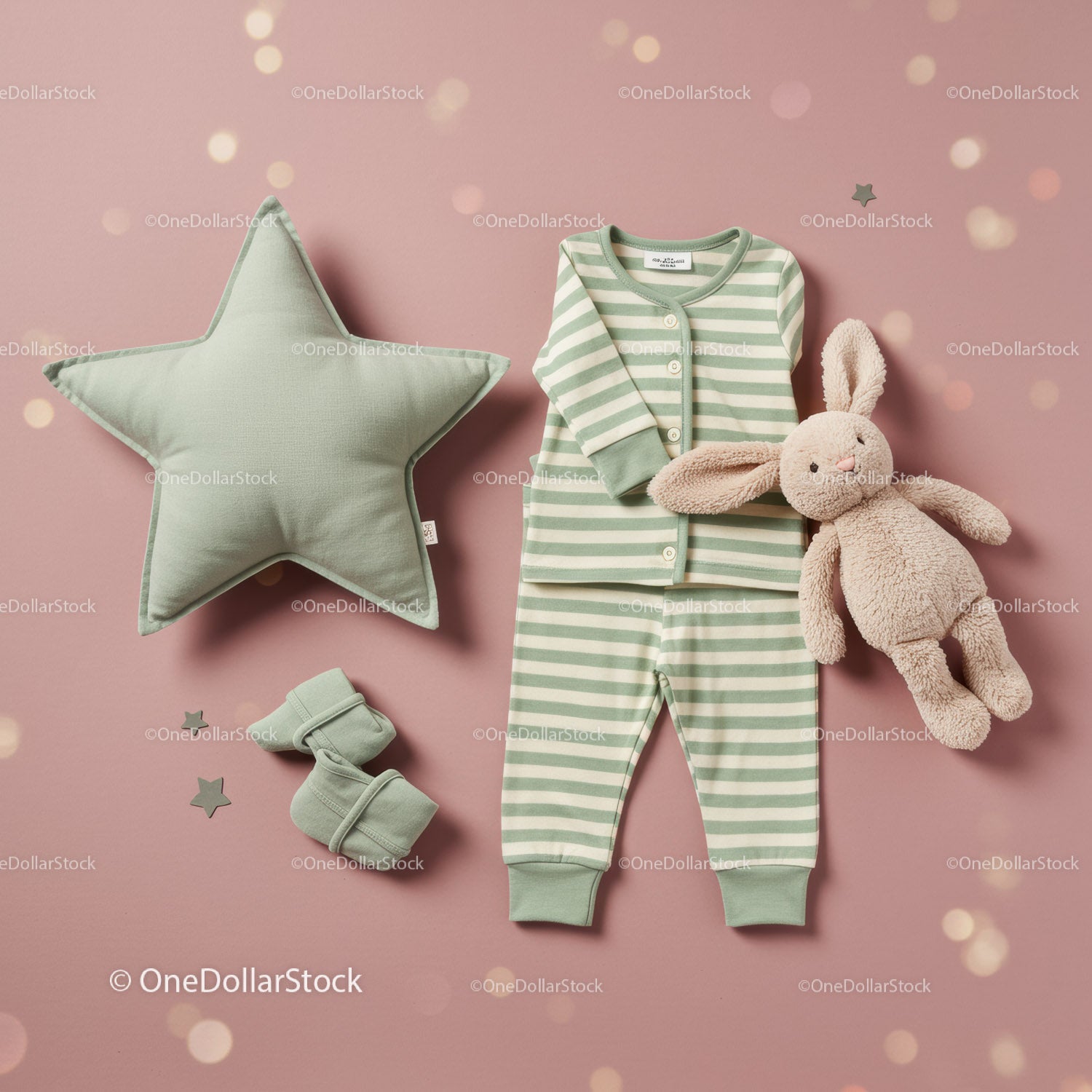 Soft baby pajamas with plush bunny and cushion