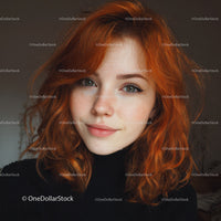 Bright Red Haired Woman with Blue Eyes Smiling Portrait