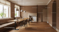 Modern Cozy Dining Room with Wooden Flooring and Pendant Lights