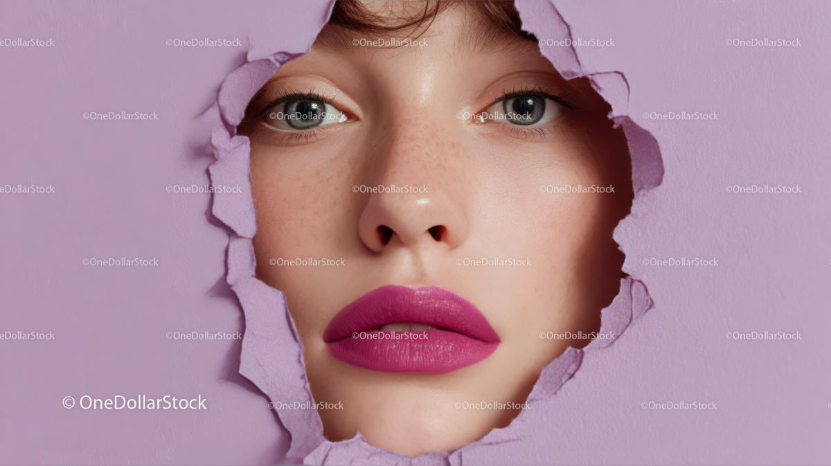 Close-Up Portrait of a Glamorous Model with Pink Lipstick