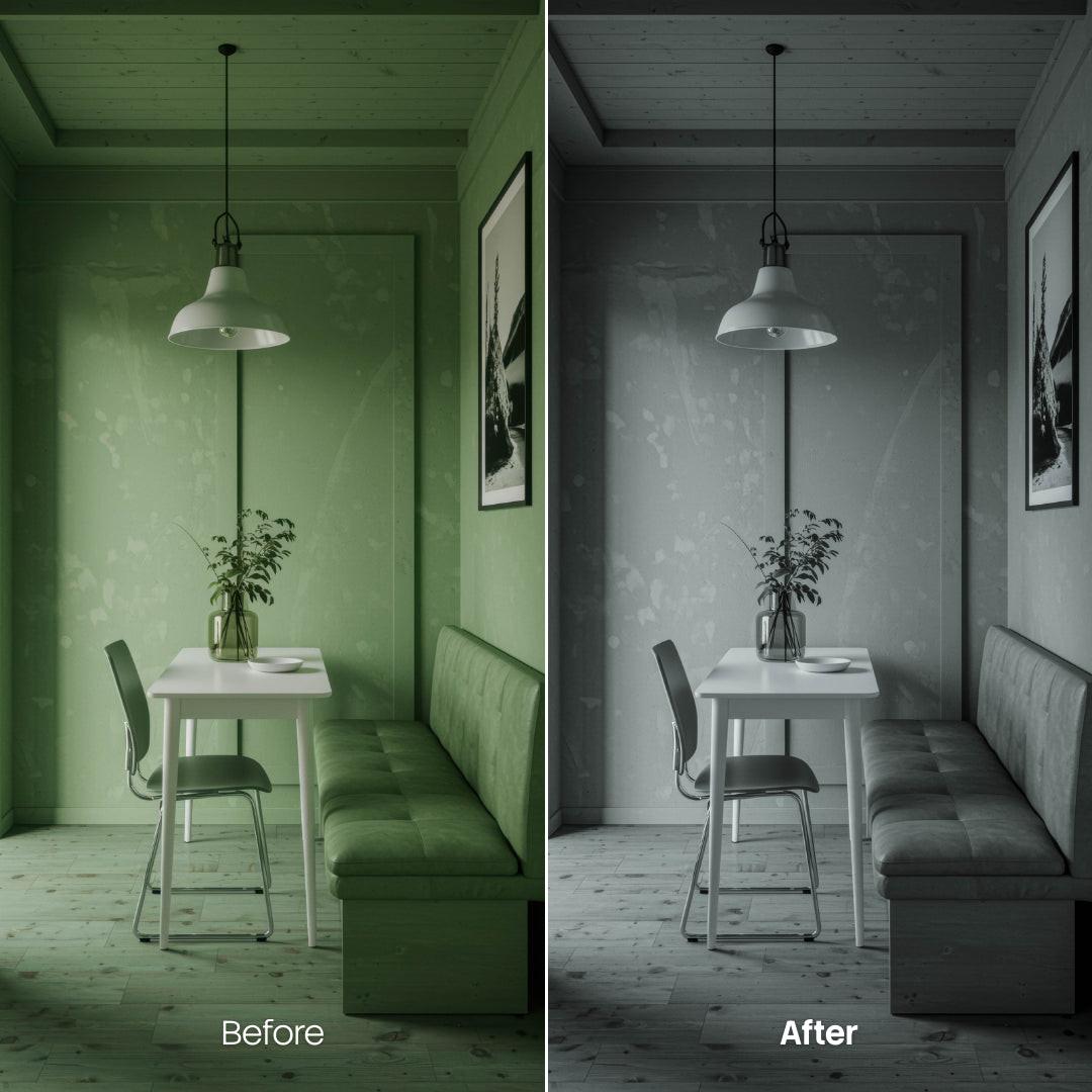 Before and after Modern Interior Mono Lightroom preset edit