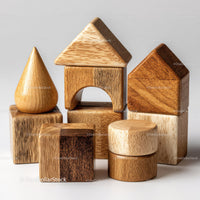 Set of Colorful Wooden Blocks and Shapes for Children's Play