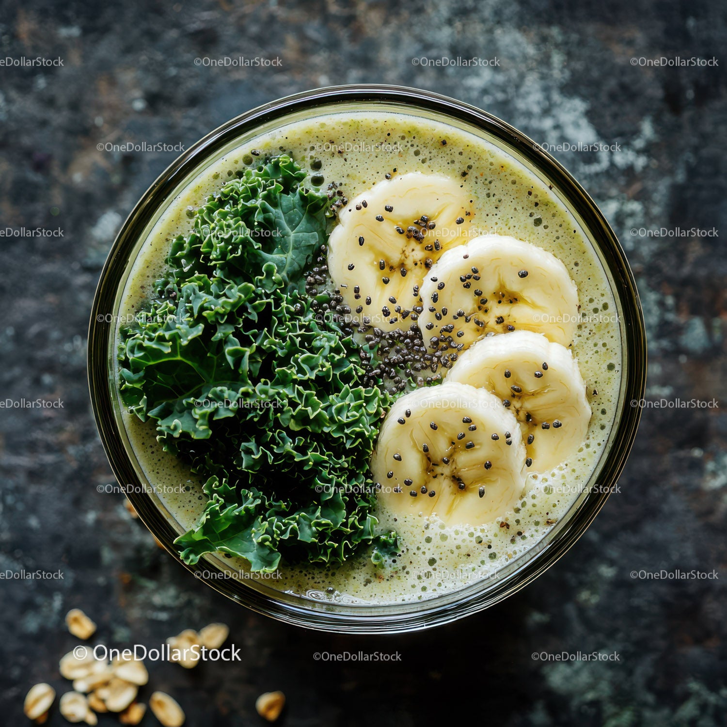 Healthy Green Smoothie with Banana Kale and Chia Seeds