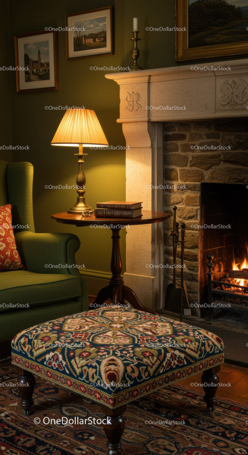 Cozy Vintage Living Room Corner with Fireplace Ambiance
