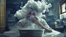 Man with Foamy Hair and Showering in Modern Bathroom