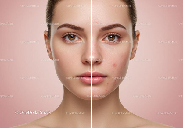 Close-Up of Young Woman with Clear Skin Showing Skin Acne Treatment