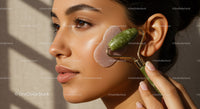 Young Woman Receiving Facial Massage with Jade Roller for Skin Rejuvenation