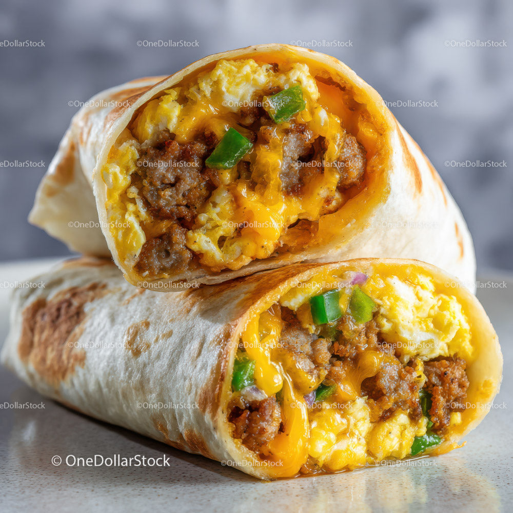 Savory Breakfast Wrap with Eggs Ground Beef and Cheese