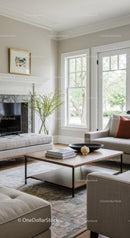 Bright and Stylish Living Room with Large Windows and Cozy Furniture