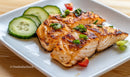 Grilled Salmon Fillets with Cucumber Slices in Elegant Plating