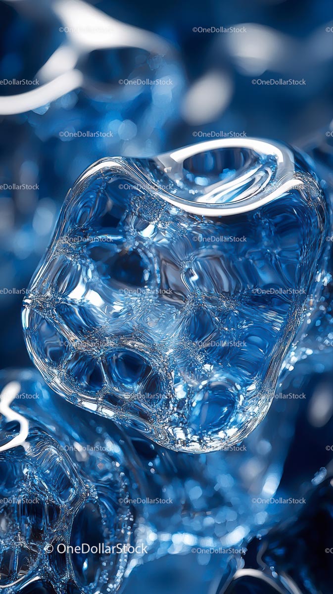 Close-Up of Melting Blue Ice Cubes