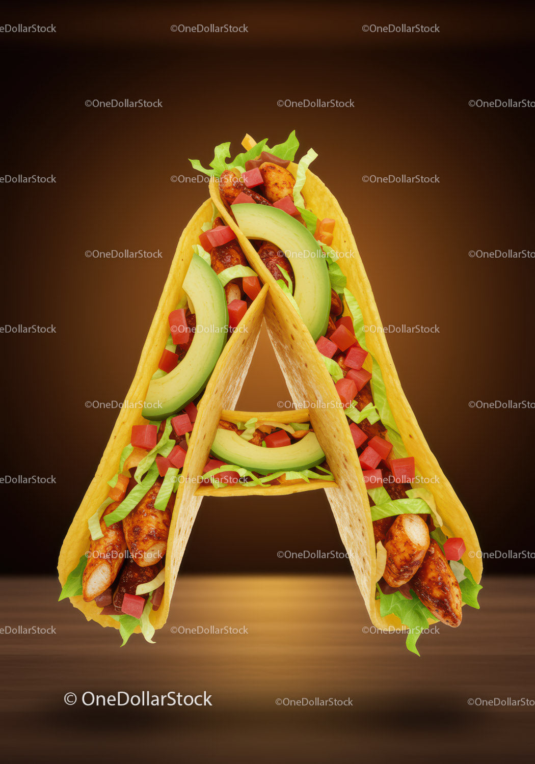 Taco Arrangement Forming Letter A with Fresh Ingredients