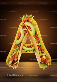 Taco Arrangement Forming Letter A with Fresh Ingredients