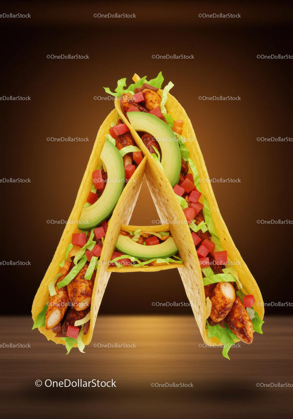 Taco Arrangement Forming Letter A with Fresh Ingredients