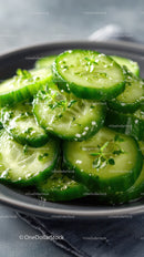 Fresh Cucumber Slices with Herbs in a Black Bowl