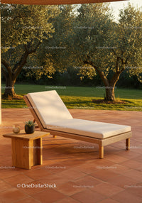 Sunlit Outdoor Lounge Chair with Wooden Side Table in Garden