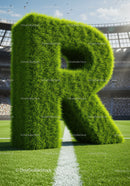Large Grass Covered Letter R on Soccer Field