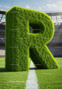 Large Grass Covered Letter R on Soccer Field