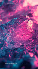 Colorful Ice Crystal Close-Up with Vibrant Pink and Blue Hues