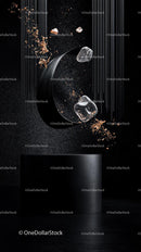 Minimalist Abstract Art with Floating Rocks and Glass Particles