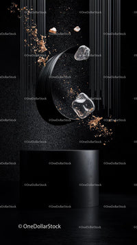 Minimalist Abstract Art with Floating Rocks and Glass Particles