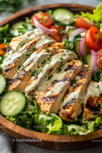Grilled Chicken Salad with Fresh Vegetables and Herb Sauce