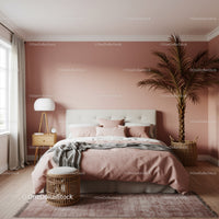 Elegant Bedroom with Pink Walls and Large Indoor Plant Interior