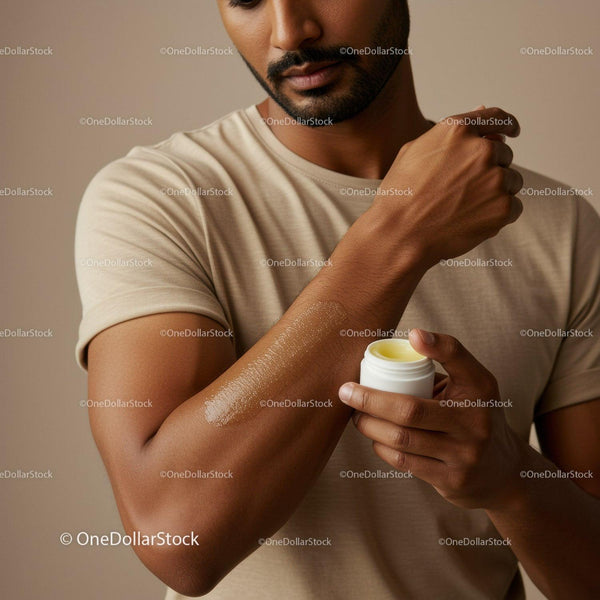 Man Applying Cream to Skin for Moisturizing and Skin Care Routine