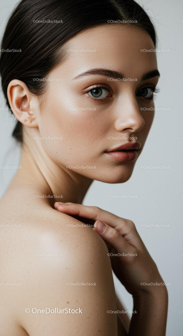 Portrait of a Young Woman with Blue Eyes and Smooth Skin