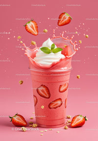 Fresh Strawberry Smoothie with Cream and Mint Splash