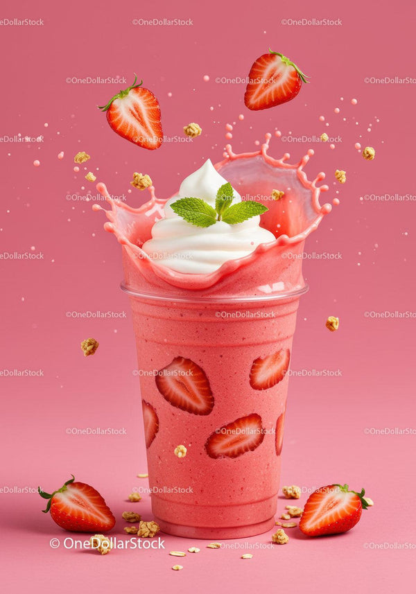 Fresh Strawberry Smoothie with Cream and Mint Splash